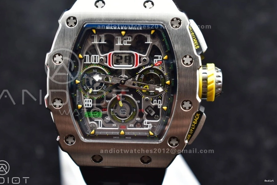 V3 Best KVF Crystal RM011 Black on Edition Chrono Black SS A7750 Dial 1:1 Strap Rubber 0901